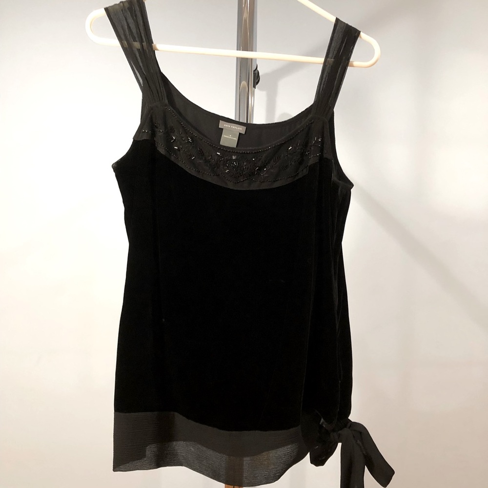 AnnTaylor Black Velvet/Beaded Top